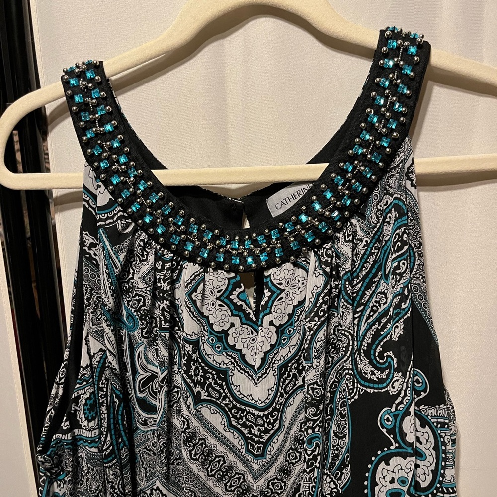 Lovely and light. Turquoise black and white bejeweled hi lo maxi.. Size 2x